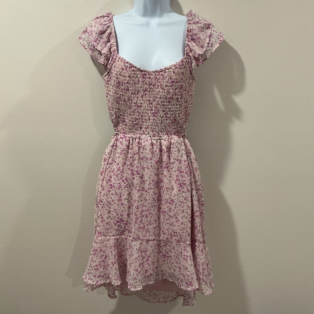 Altar'd State Floral Print Midi Dress Lavender Smocked Bodice Tiered Summer L
